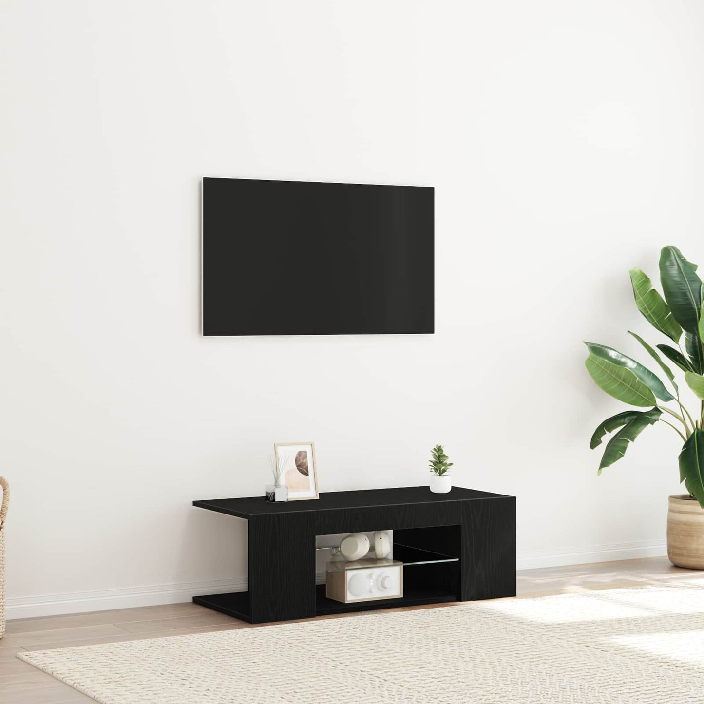 TV-skab med skuffe Sort eg 90 x 39 x 30 cm Konstrueret træ