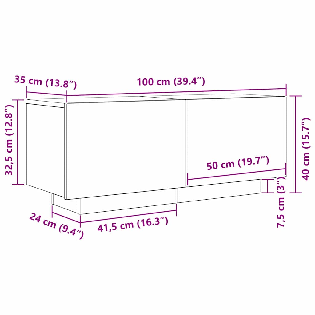 TV-skab Sort eg 100 x 35 x 40 cm Konstrueret træ