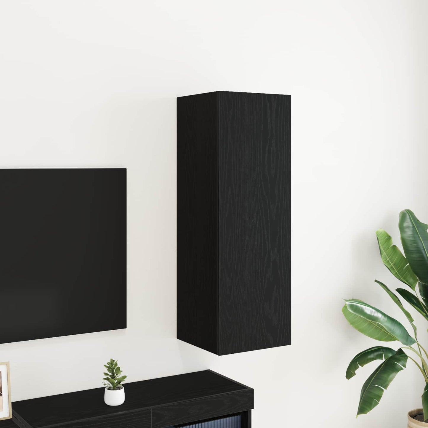 Væg TV Skab Sort eg 30,5 x 30 x 90 cm Konstrueret træ