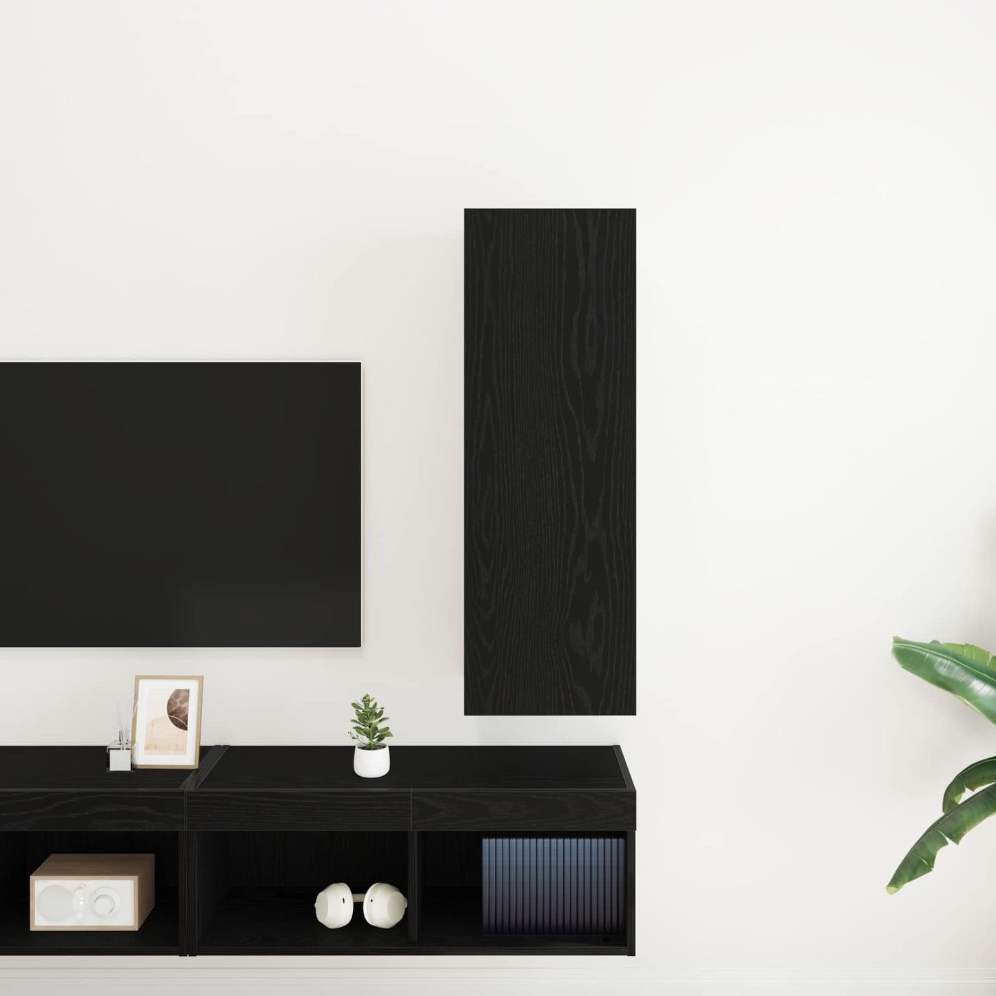 Væg TV Skab Sort eg 30,5 x 30 x 90 cm Konstrueret træ