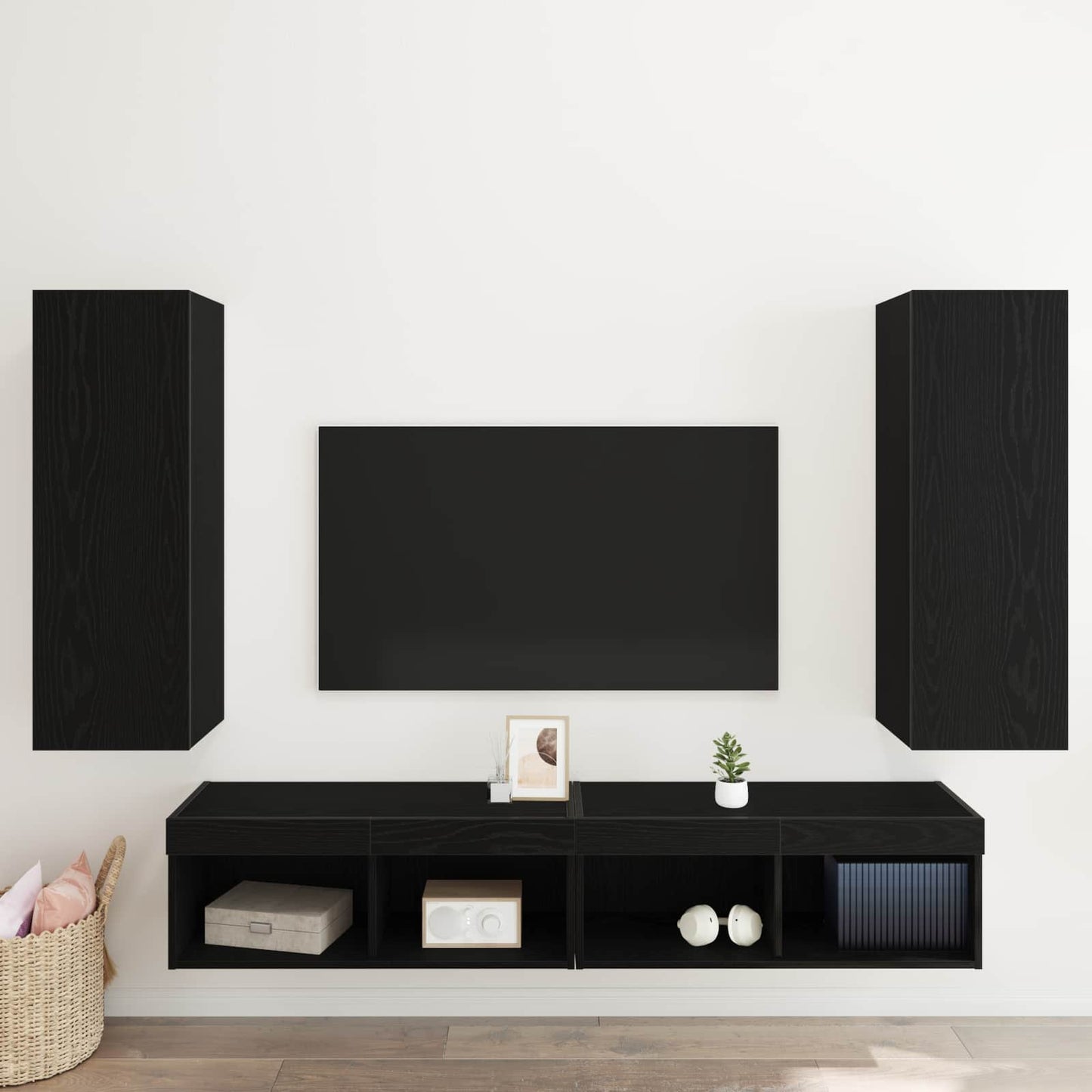 Væg TV Skab 2 pcs Sort eg 30,5 x 28,5 x 90 cm Konstrueret træ