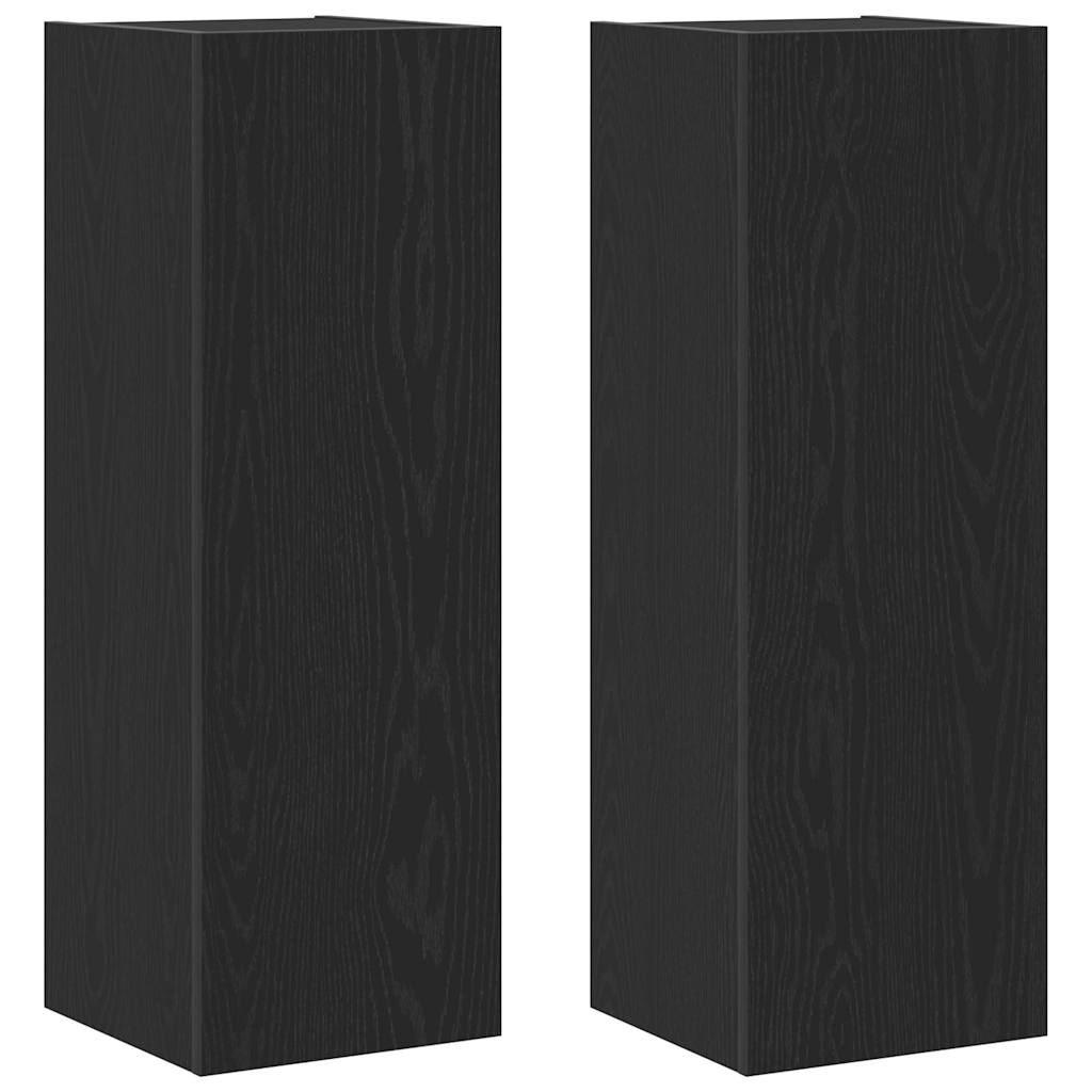 Væg TV Skab 2 pcs Sort eg 30,5 x 28,5 x 90 cm Konstrueret træ