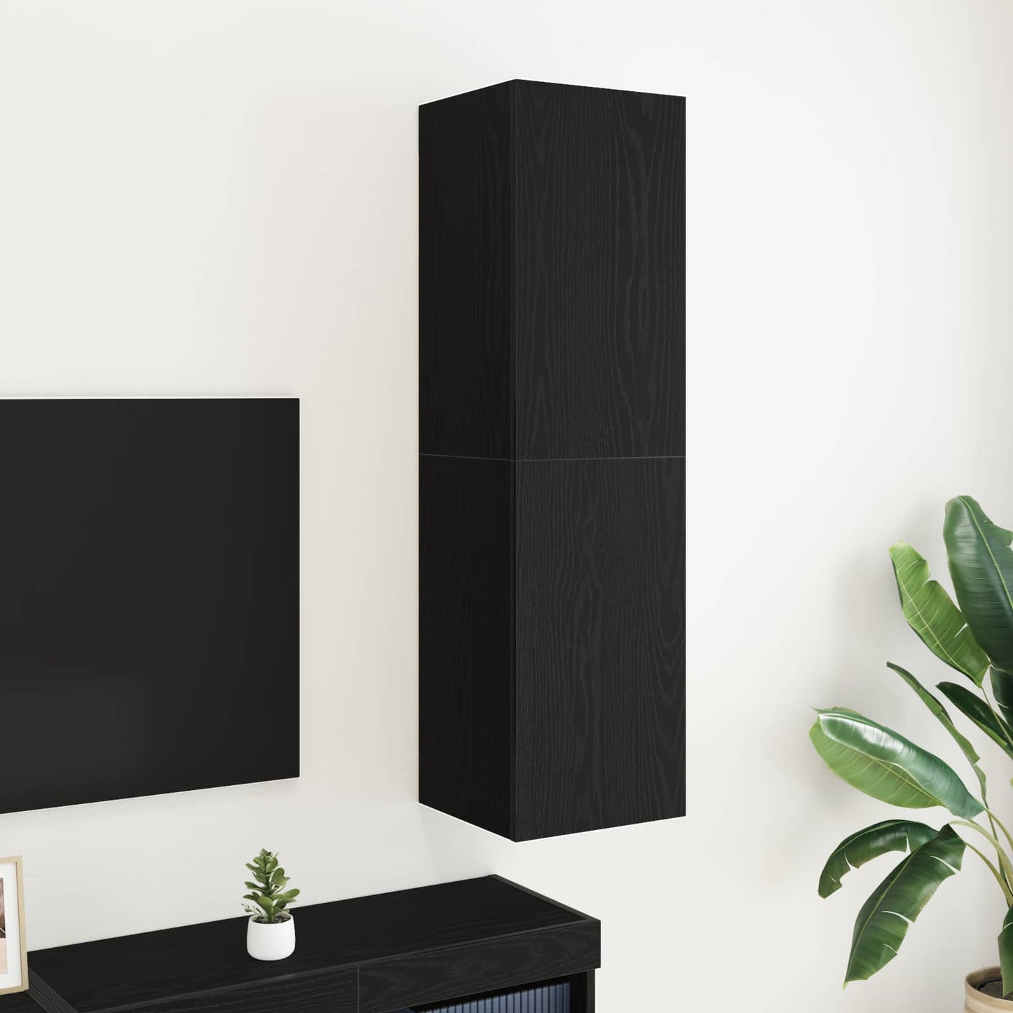 Væg TV Skab Sort eg 30,5 x 30 x 110 cm Konstrueret træ
