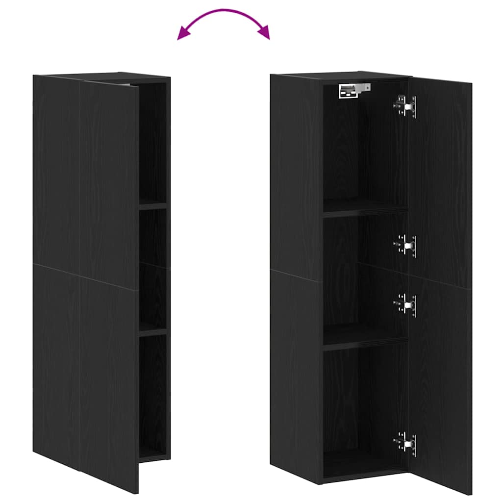 Væg TV Skab Sort eg 30,5 x 30 x 110 cm Konstrueret træ
