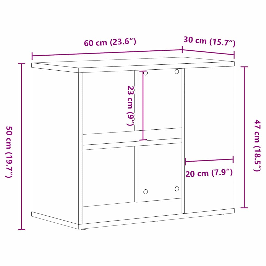 Sideboard med skuffe Sort eg 60 x 30 x 50 cm Konstrueret træ