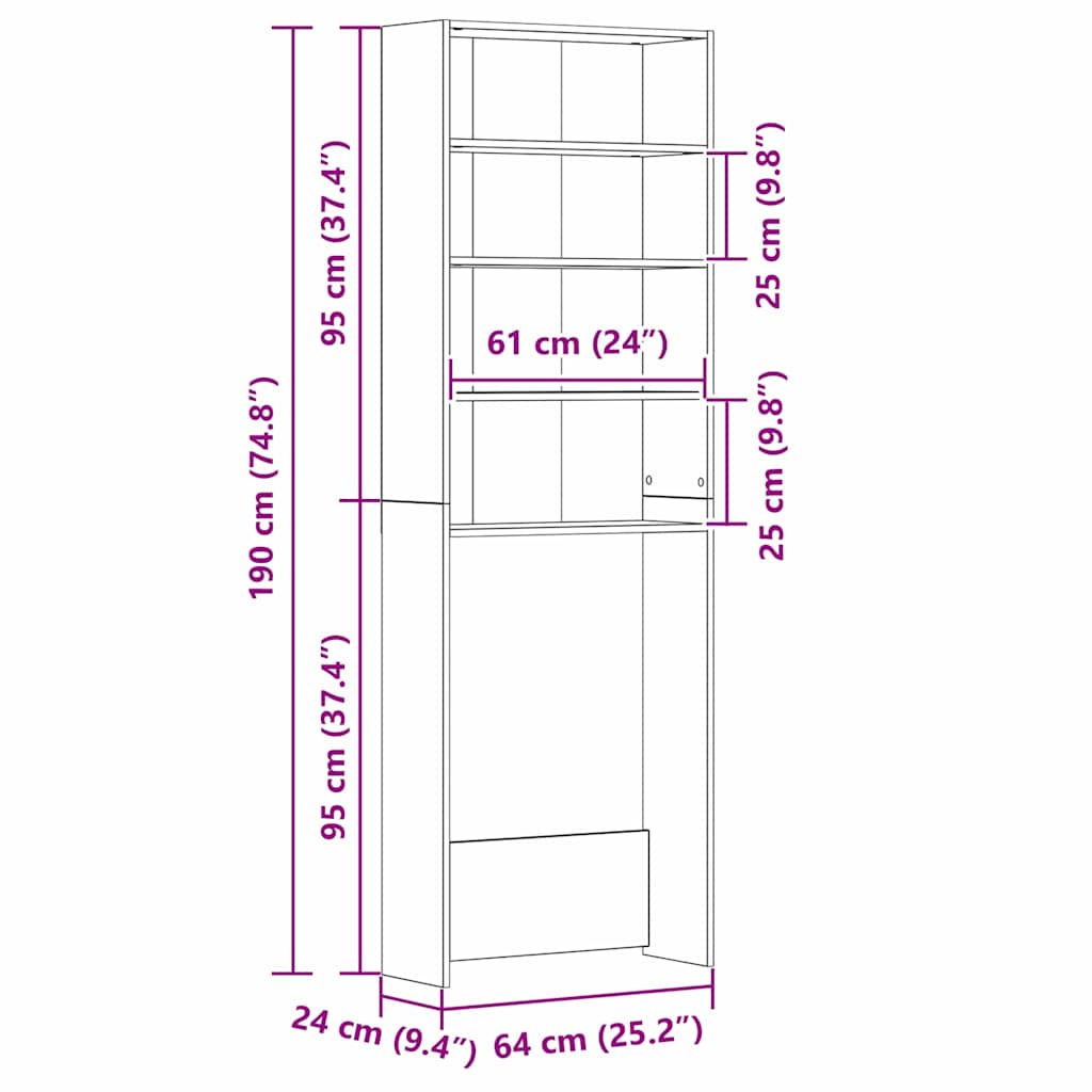 Vaskemaskineskab Sort eg 64 x 24 x 190 cm Konstrueret træ