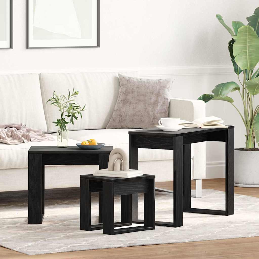 Indskudsborde 3 pcs Sort eg Konstrueret træ