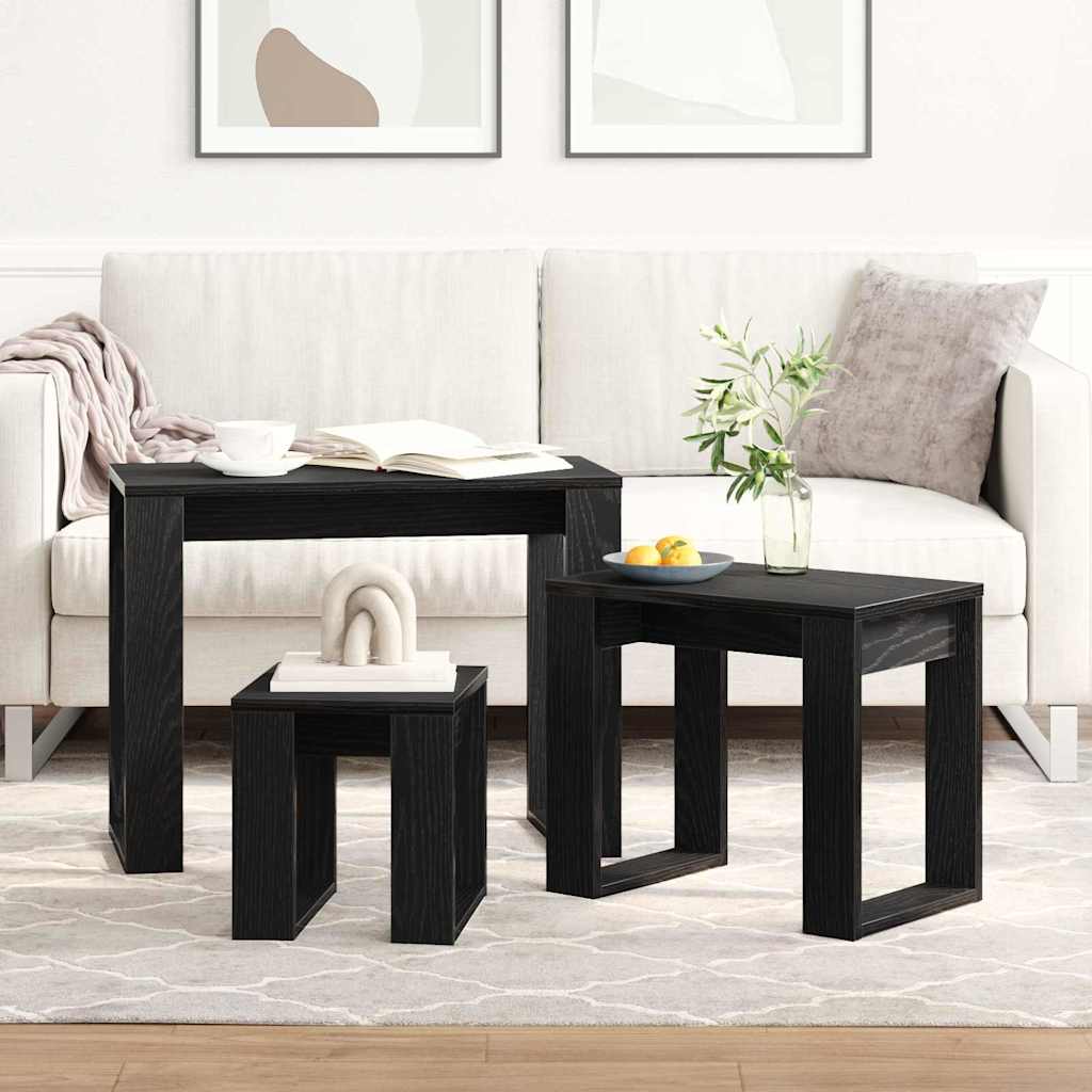 Indskudsborde 3 pcs Sort eg Konstrueret træ