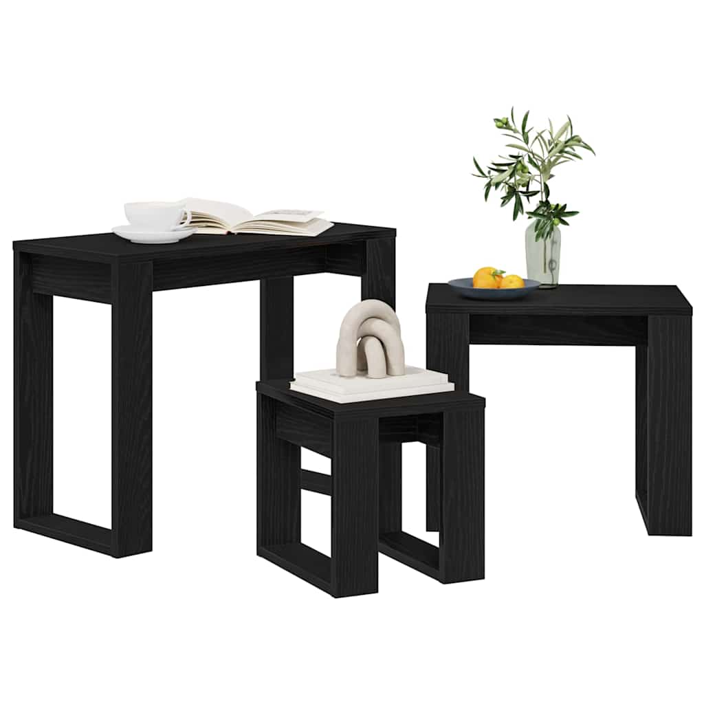 Indskudsborde 3 pcs Sort eg Konstrueret træ