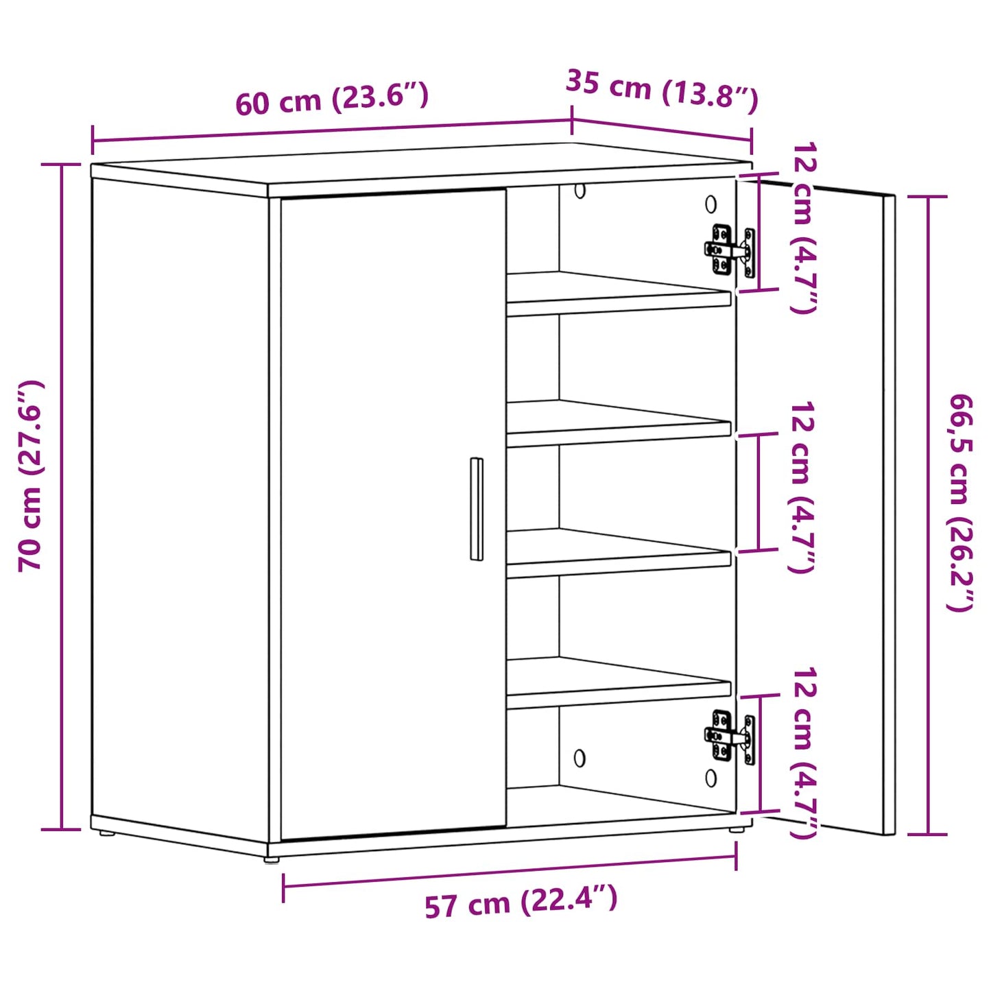 Sko skab 60 x 35 x 70 cm Konstrueret træ Sort eg