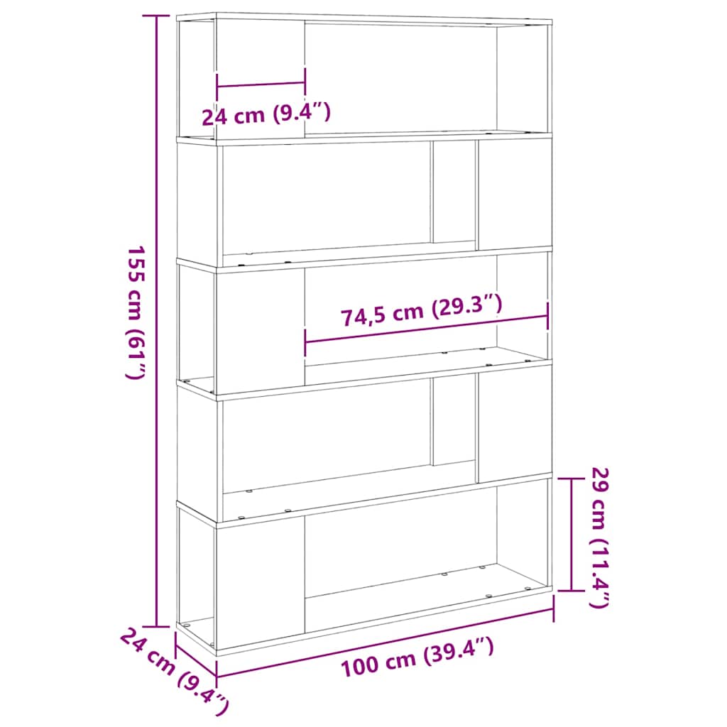 TV-møbelsæt Sort eg 100 x 24 x 155 cm Konstrueret træ