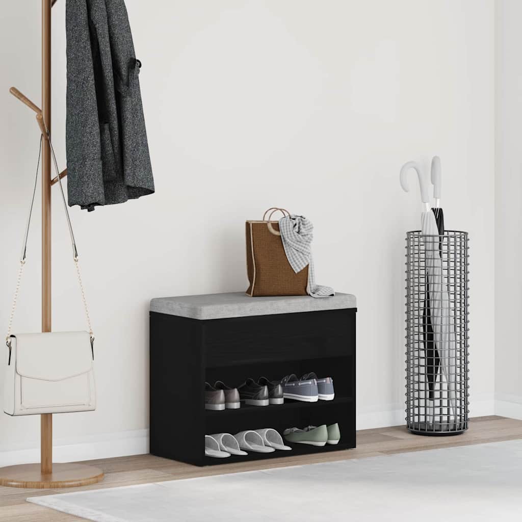 Sko bænk med hylde Sort eg 60 x 30 x 45 cm Konstrueret træ