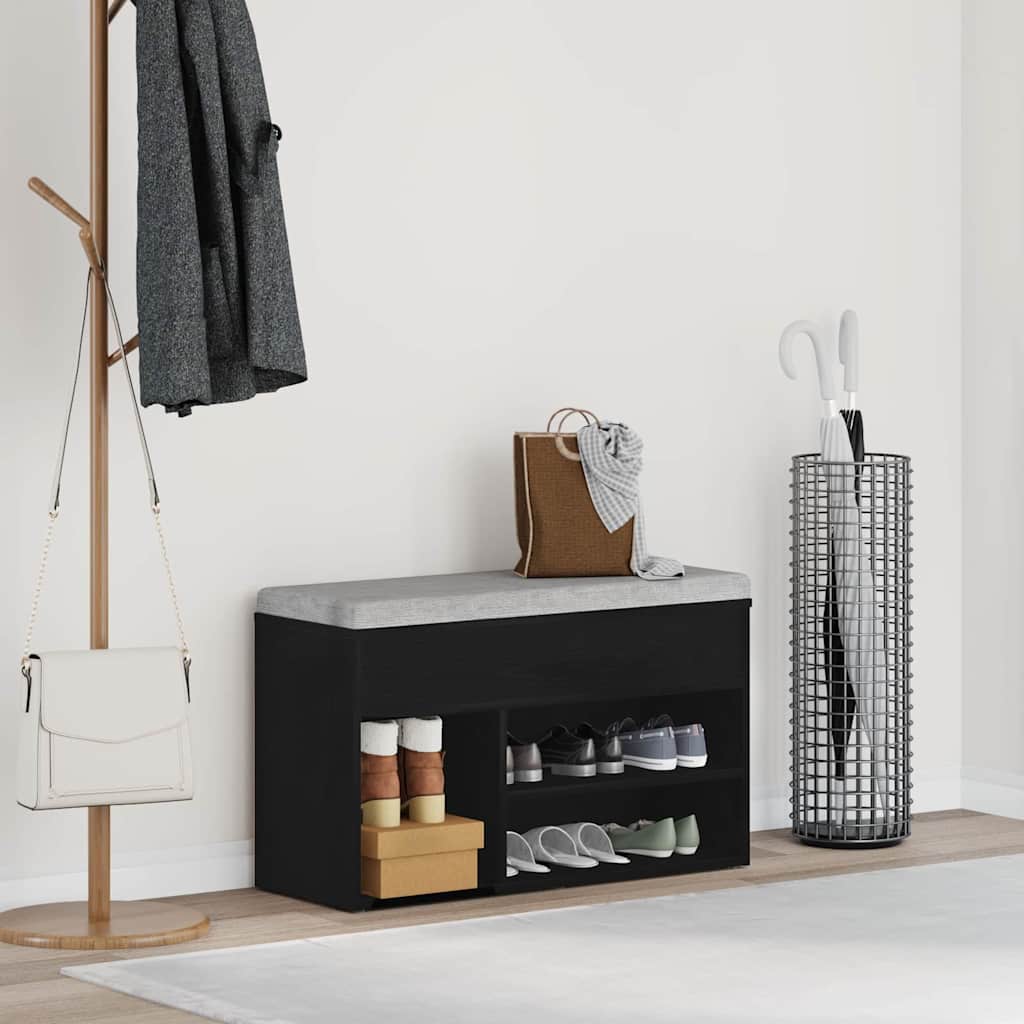 Sko bænk med hylde Sort eg 80 x 30 x 45 cm Konstrueret træ
