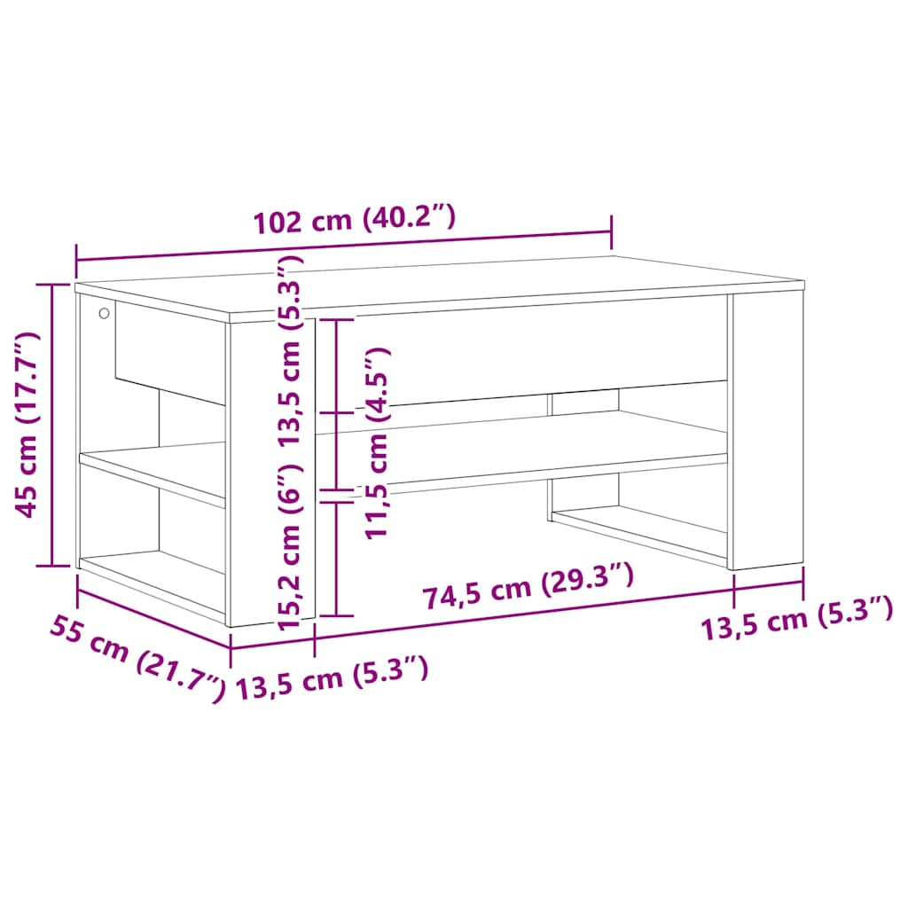 Sofabord Artisan Egetræ 102 x 55 x 45 cm Konstrueret træ
