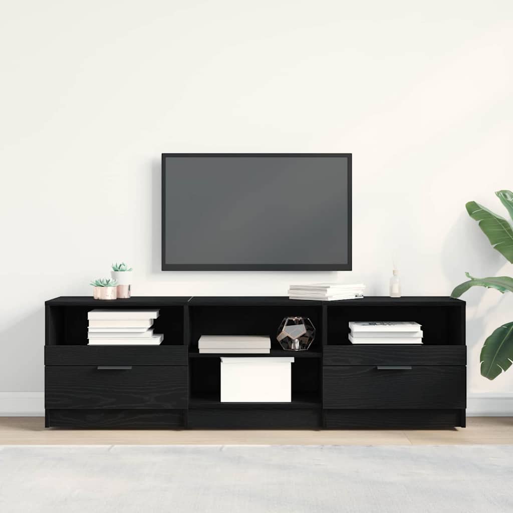 TV-skab med skuffe Sort eg 150 x 33,5 x 45 cm Konstrueret træ