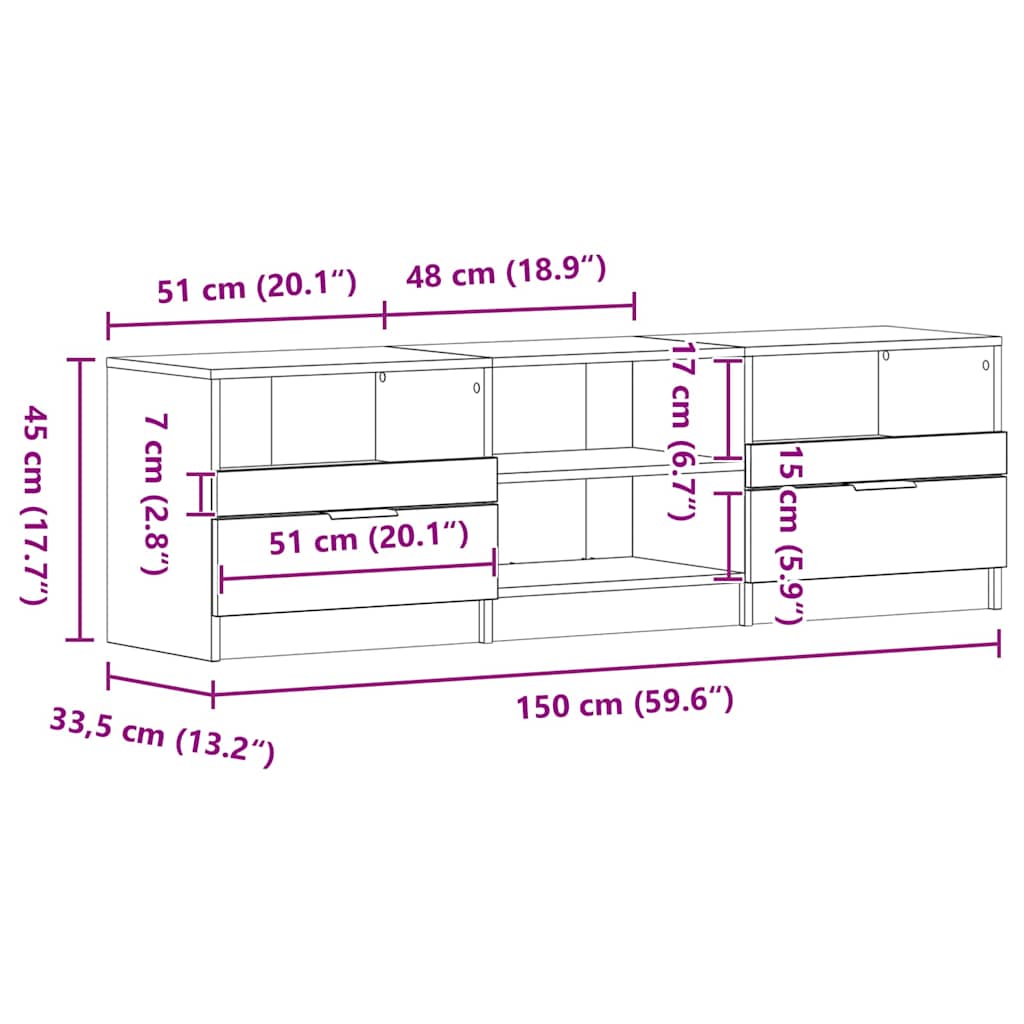 TV-skab med skuffe Sort eg 150 x 33,5 x 45 cm Konstrueret træ