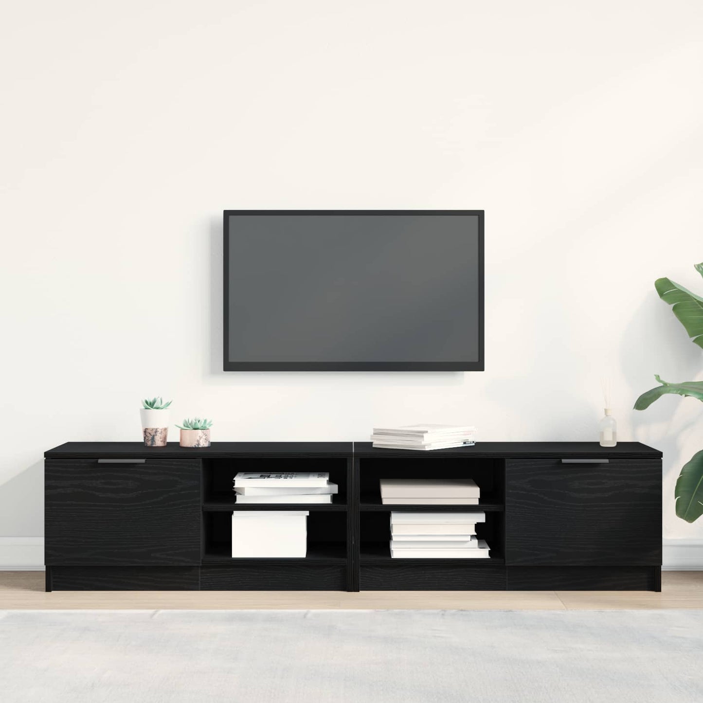 TV-skab 2 pcs Sort eg 80 x 35 x 36,5 cm Konstrueret træ
