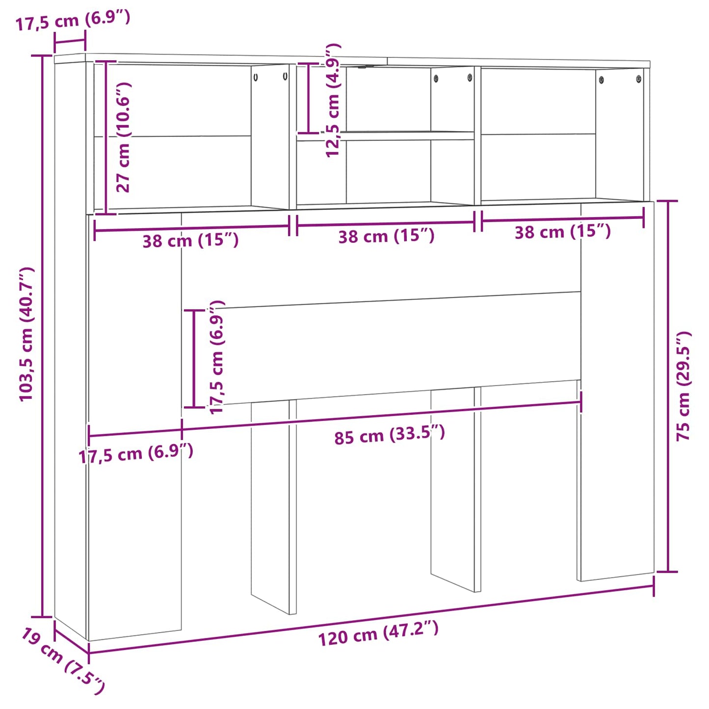 Hovedgærde Skab Sort eg 120 x 19 x 103,5 cm Konstrueret træ