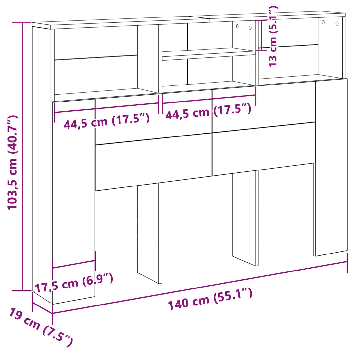 Hovedgærde Skab Sort eg 140 x 19 x 103,5 cm Konstrueret træ