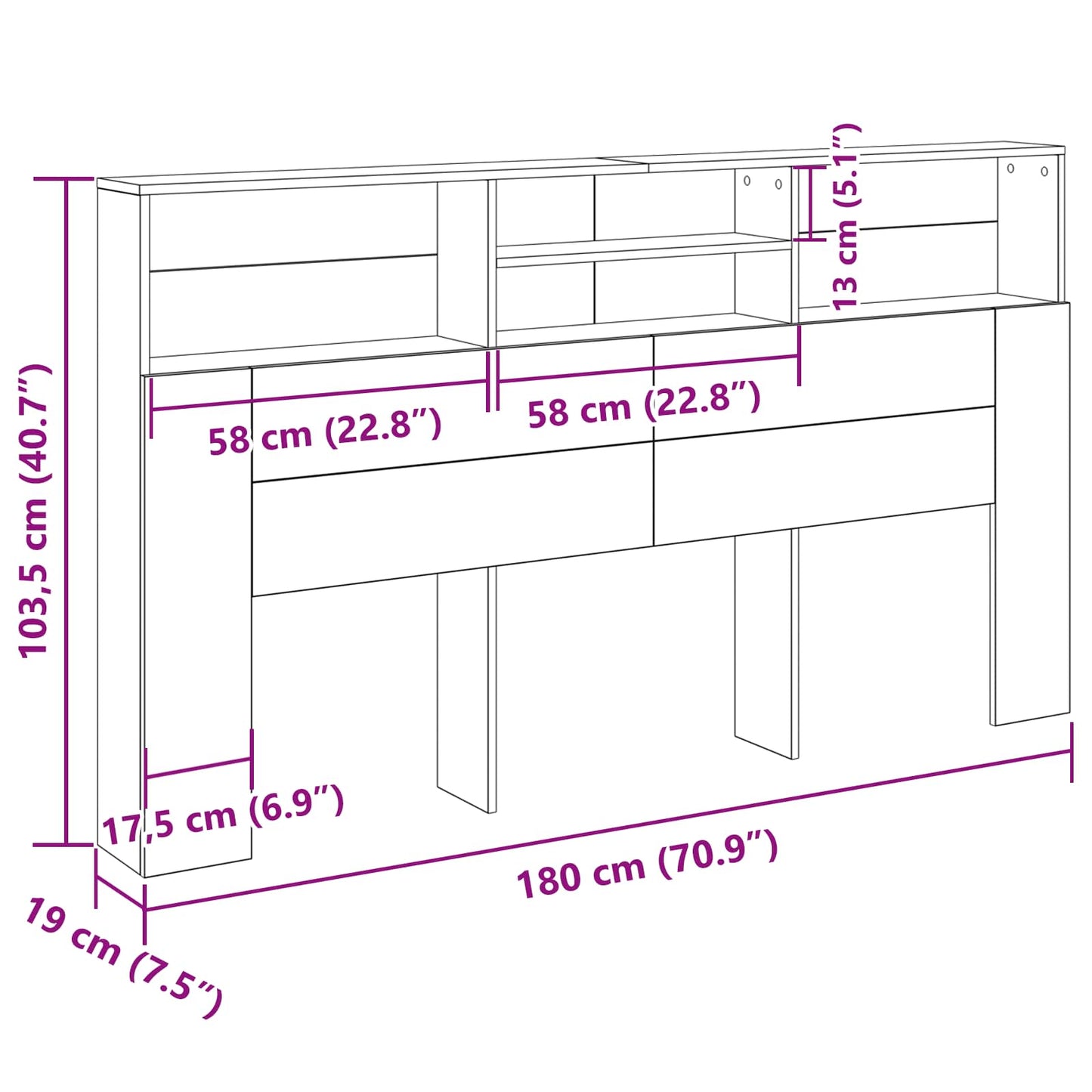 Hovedgærde Skab Sort eg 180 x 19 x 103,5 cm Konstrueret træ