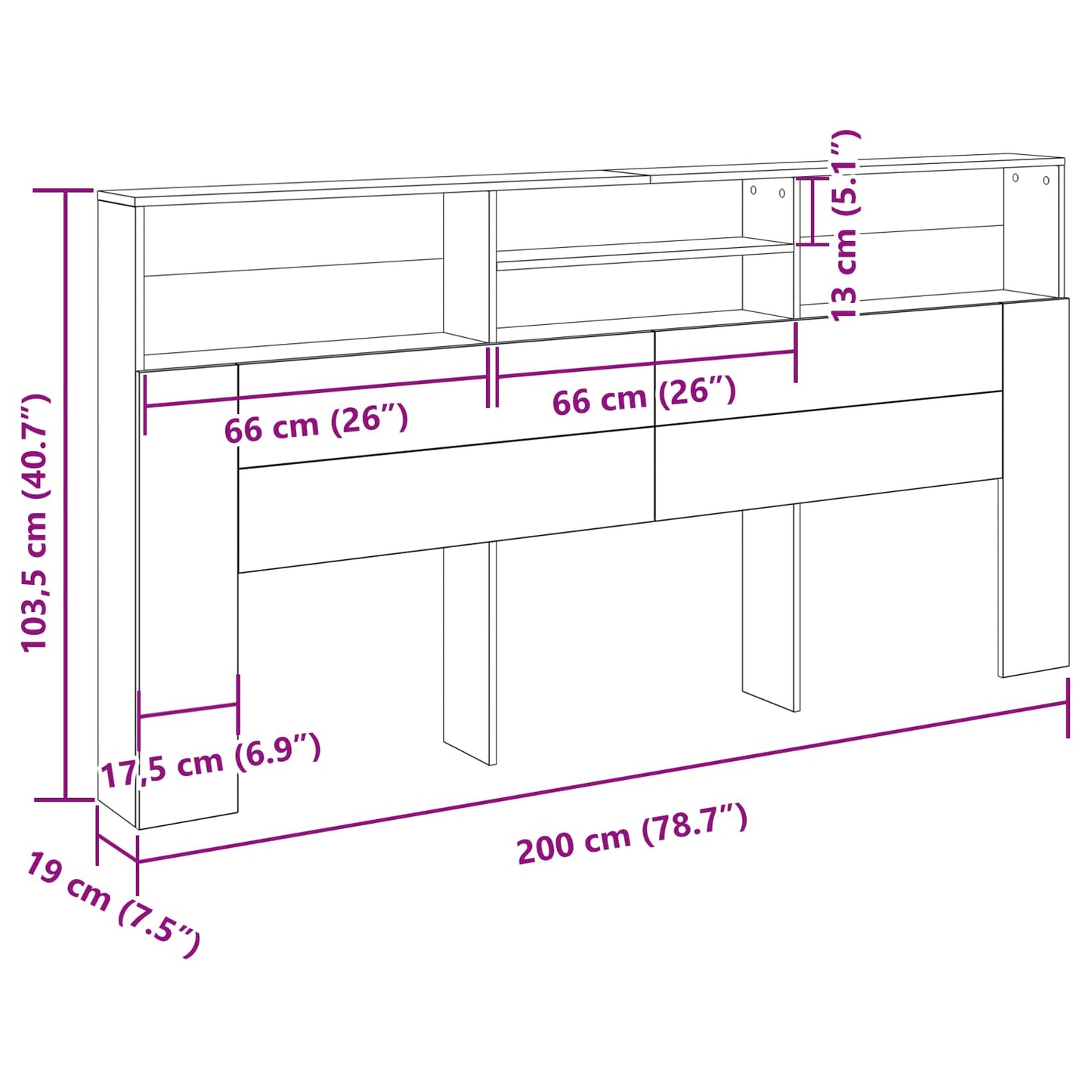 Hovedgærde Skab Sort eg 200 x 19 x 103,5 cm Konstrueret træ