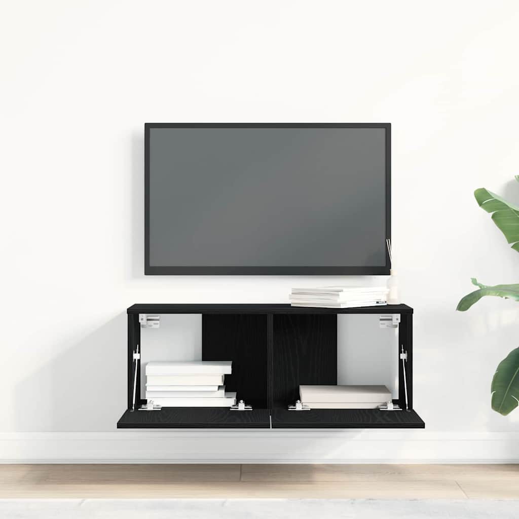 TV-skab 2 pcs Sort eg 80 x 30 x 30 cm Konstrueret træ