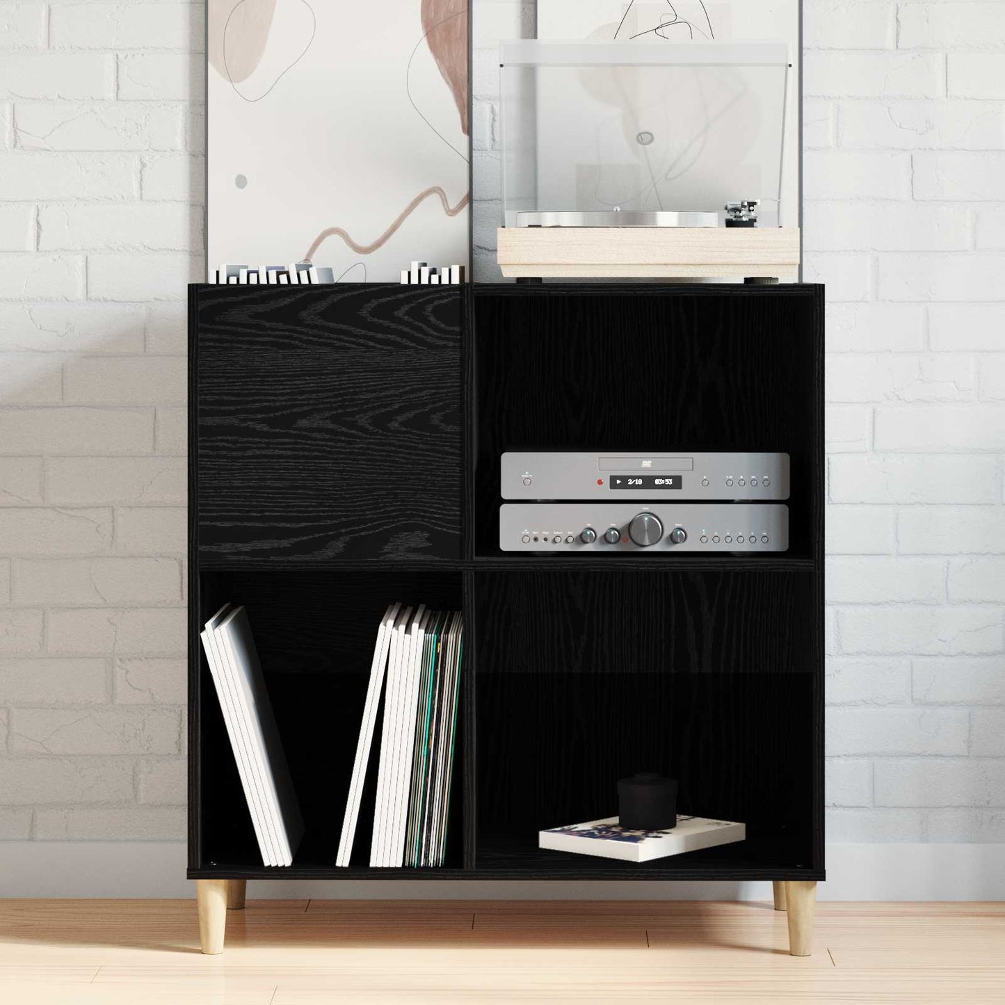 Pladeskab med hylde Sort eg 84,5 x 38 x 89 cm Konstrueret træ