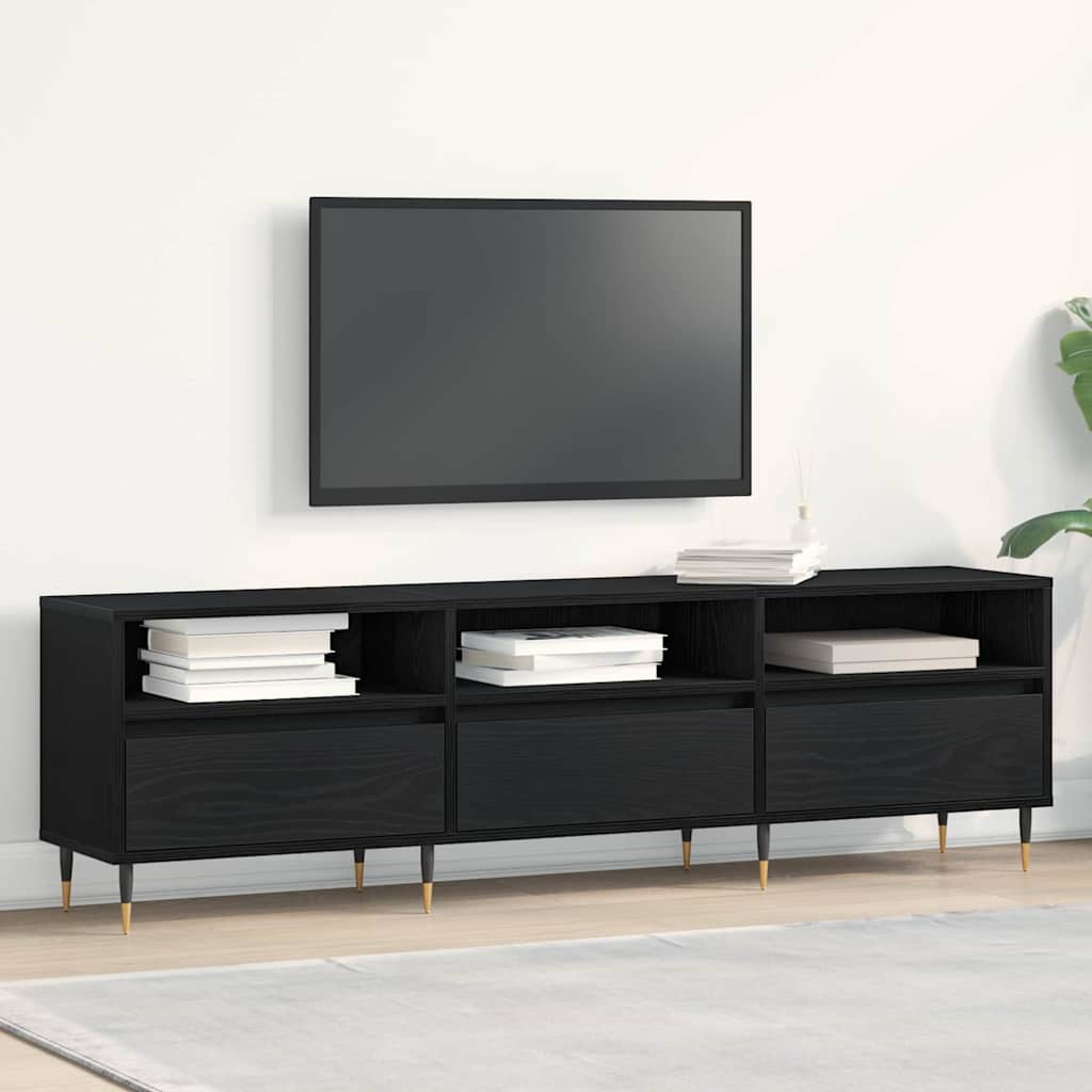 TV-skab med skuffe Sort eg 150 x 30 x 44,5 cm Konstrueret træ