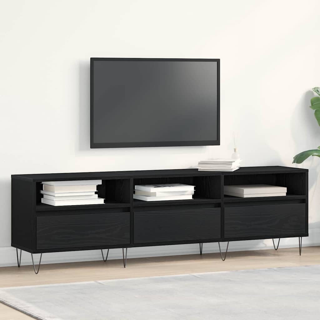 TV-skab med skuffe Sort eg 150 x 30 x 44,5 cm Konstrueret træ