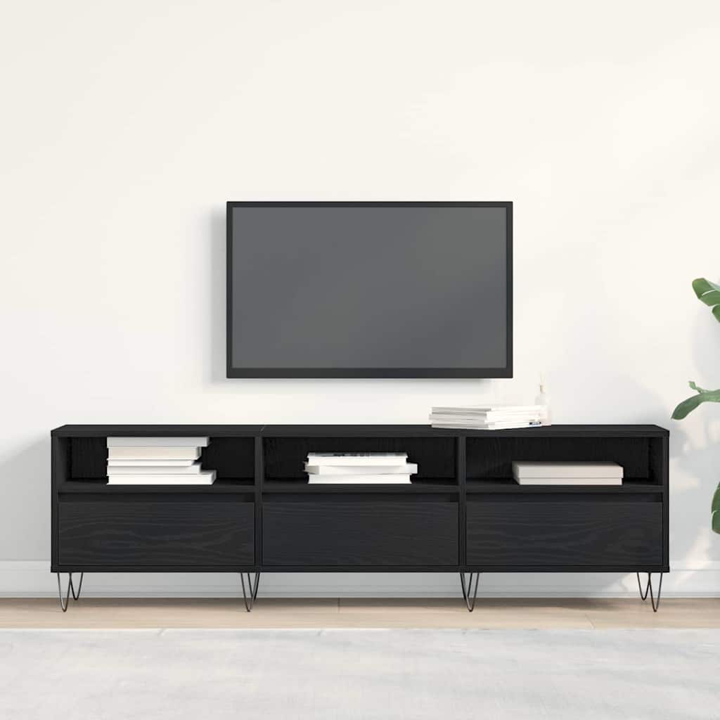 TV-skab med skuffe Sort eg 150 x 30 x 44,5 cm Konstrueret træ