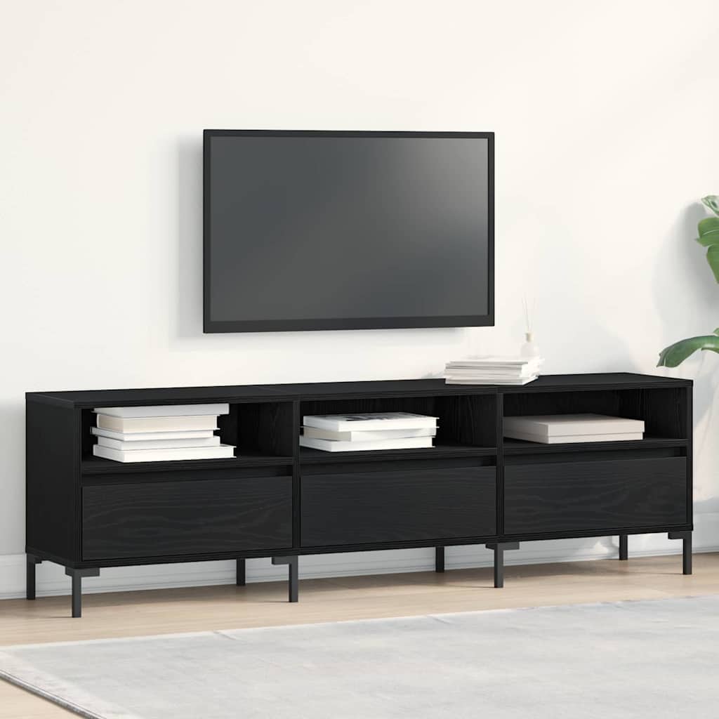 TV-skab med skuffe Sort eg 150 x 30 x 44,5 cm Konstrueret træ