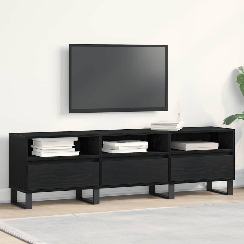 TV-skab med skuffe Sort eg 150 x 30 x 44,5 cm Konstrueret træ