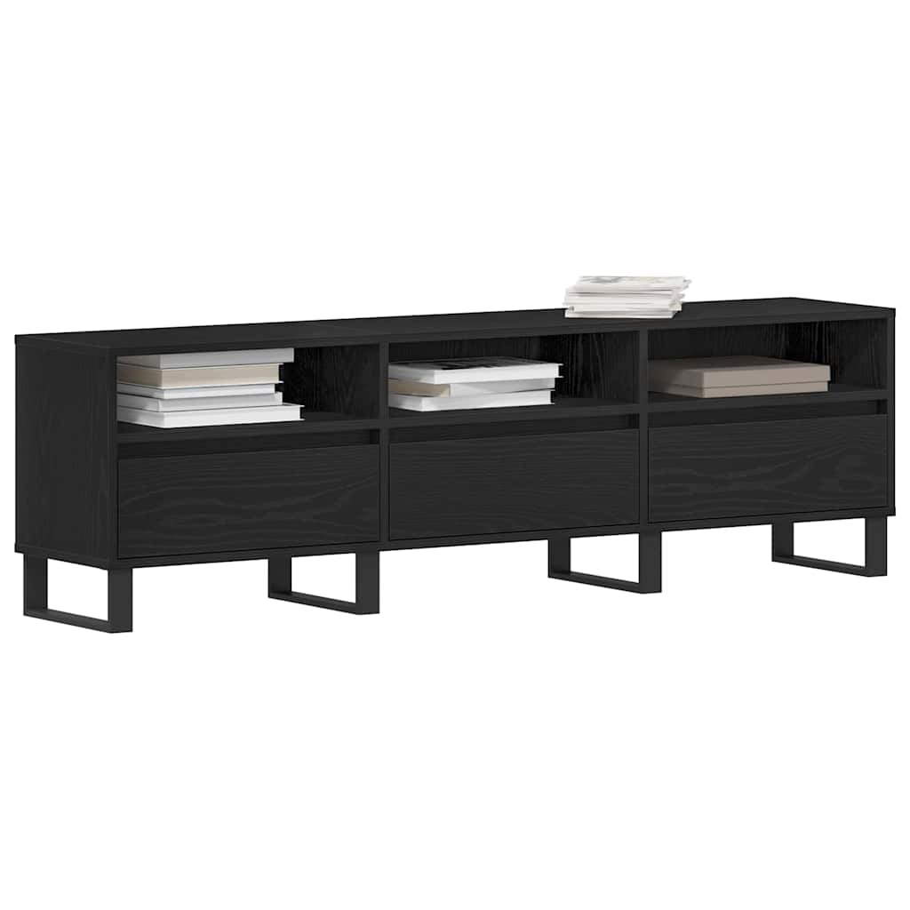 TV-skab med skuffe Sort eg 150 x 30 x 44,5 cm Konstrueret træ