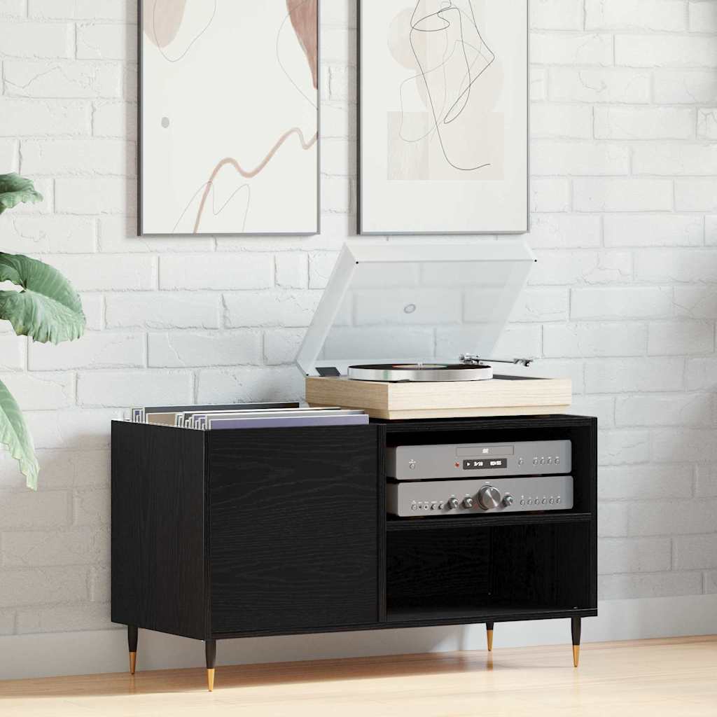 Pladeskab med hylde Sort eg 85 x 38 x 48 cm Konstrueret træ