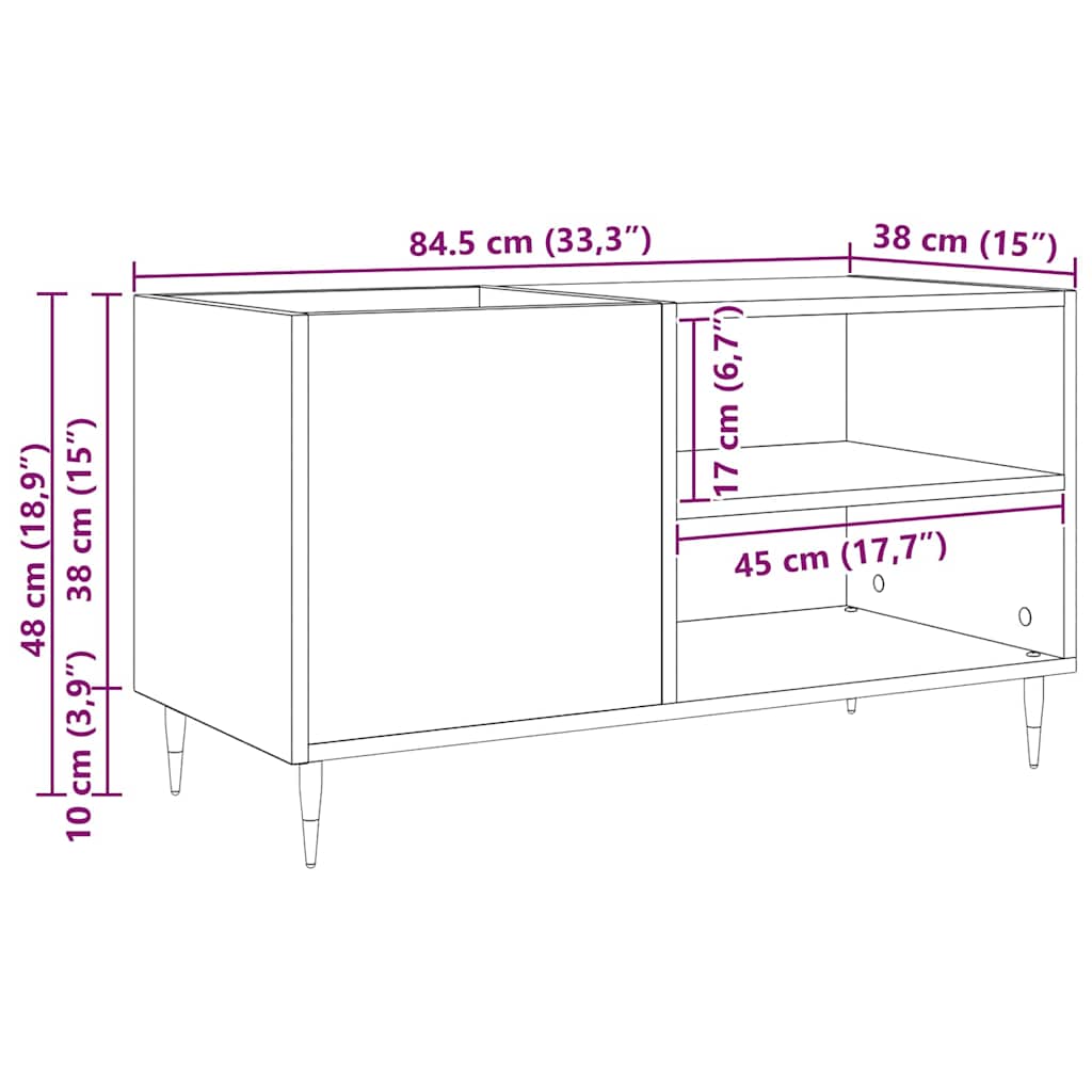 Pladeskab med hylde Sort eg 85 x 38 x 48 cm Konstrueret træ