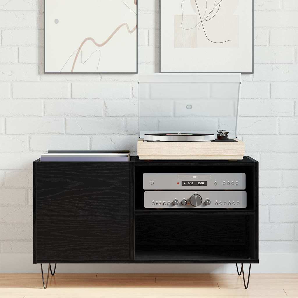 Pladeskab med hylde Sort eg 85 x 38 x 48 cm Konstrueret træ