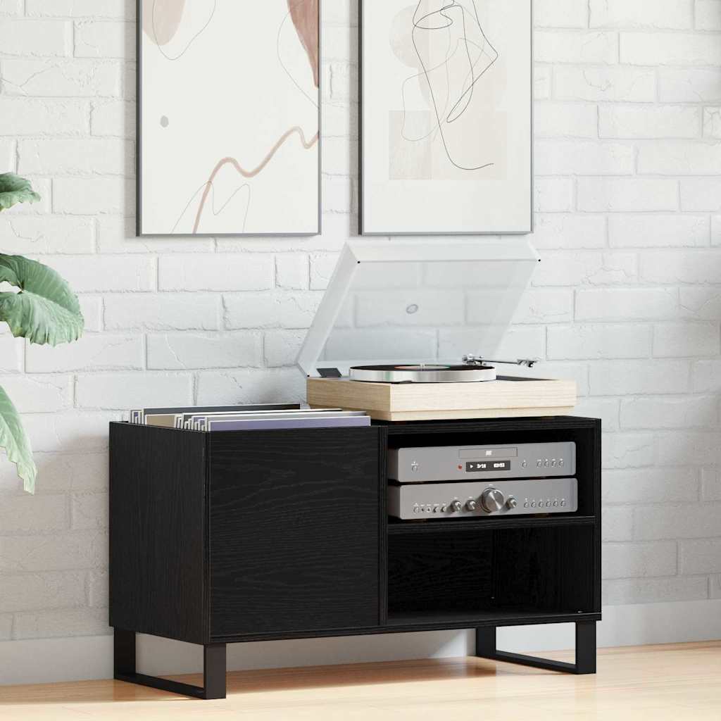Pladeskab med hylde Sort eg 85 x 38 x 48 cm Konstrueret træ