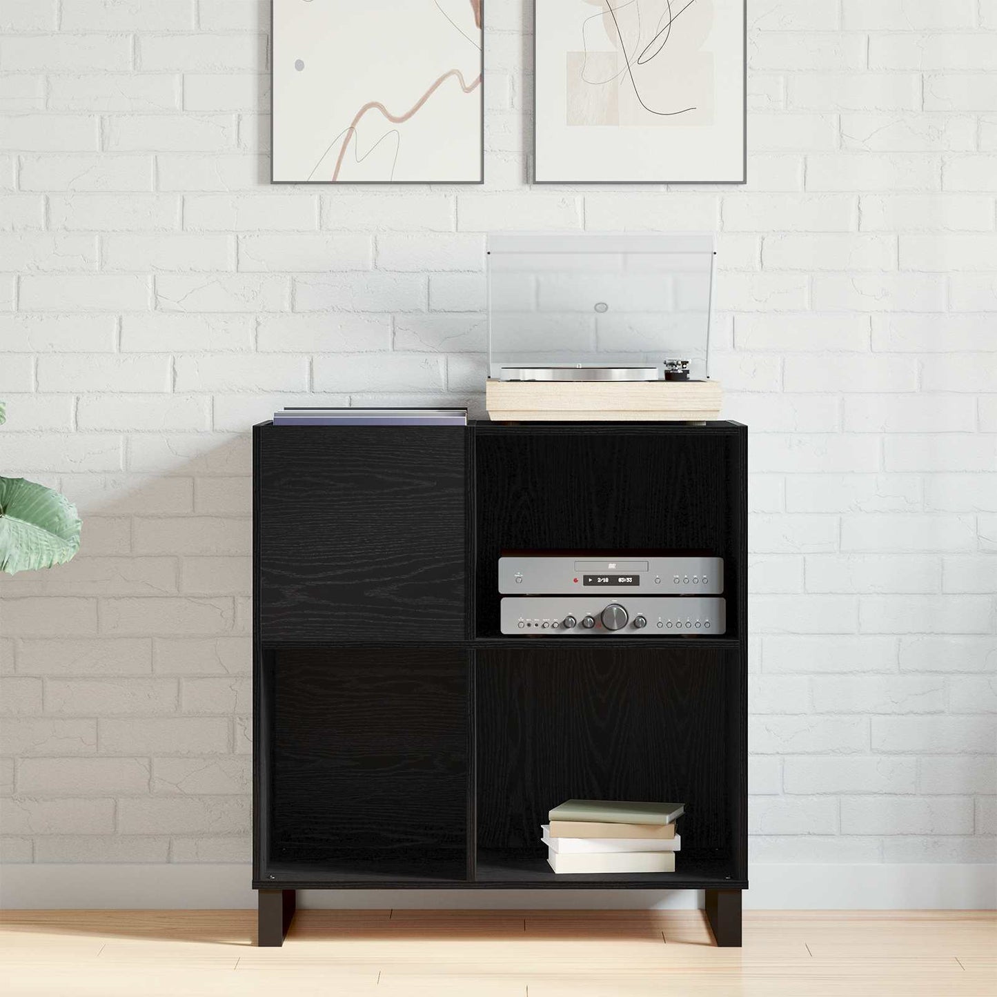 Pladeskab med hylde Sort eg 85 x 38 x 89 cm Konstrueret træ