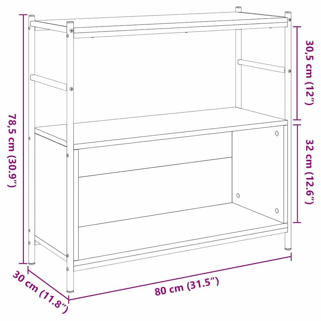 Bogreol 80 x 30 x 78,5 cm Konstrueret træ Artisan Egetræ