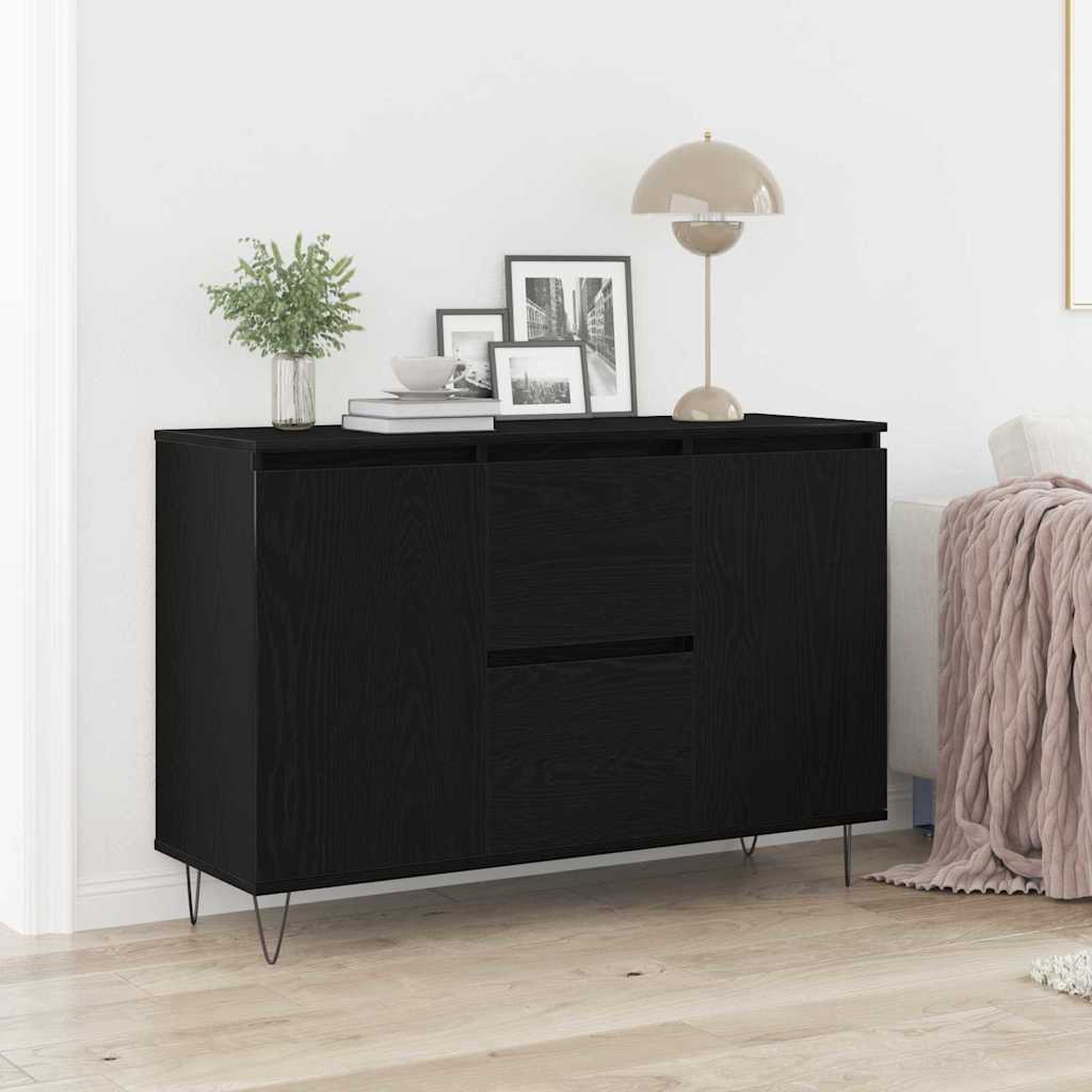 Sideboard med skuffe Sort eg 101,5 x 35 x 70 cm Konstrueret træ