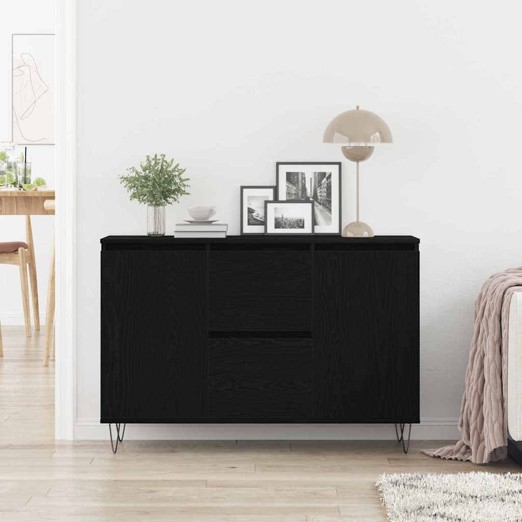 Sideboard med skuffe Sort eg 101,5 x 35 x 70 cm Konstrueret træ