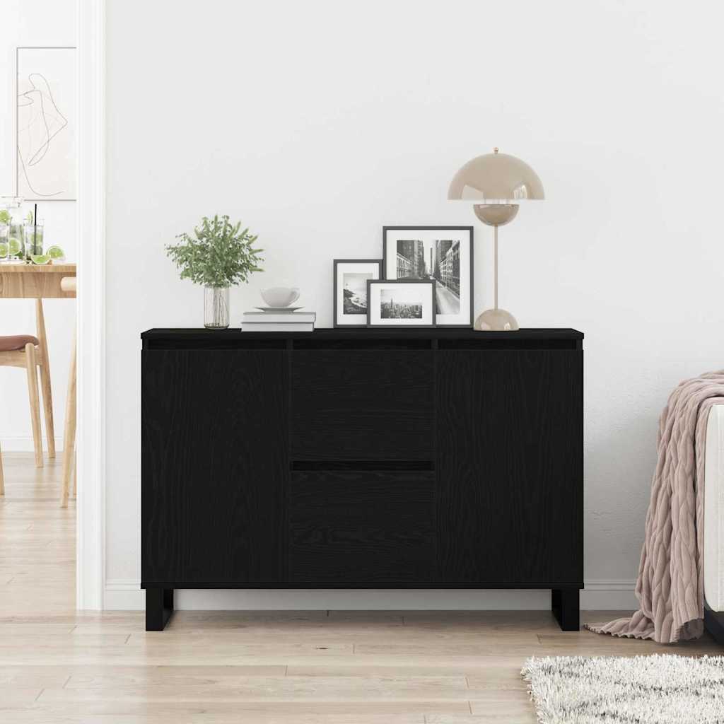 Sideboard med skuffe Sort eg 101,5 x 35 x 70 cm Konstrueret træ