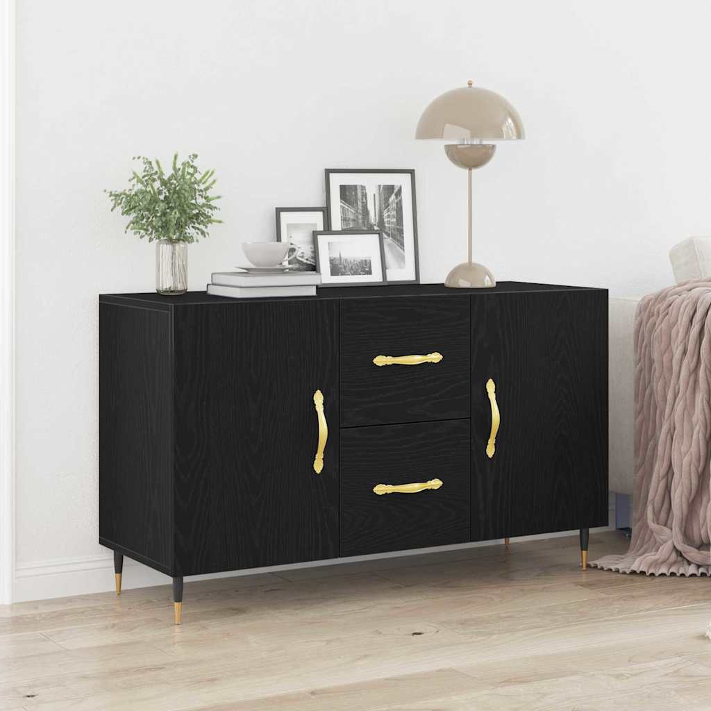 Sideboard med skuffe Sort eg 100 x 36 x 60 cm Konstrueret træ