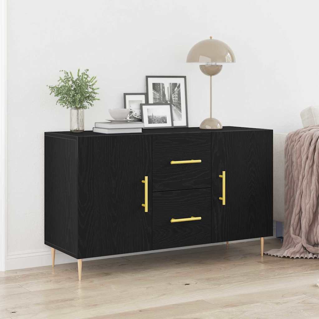 Sideboard med skuffe Sort eg 100 x 36 x 60 cm Konstrueret træ