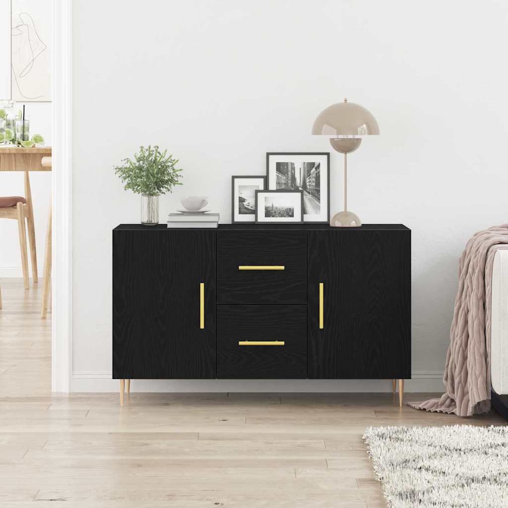 Sideboard med skuffe Sort eg 100 x 36 x 60 cm Konstrueret træ