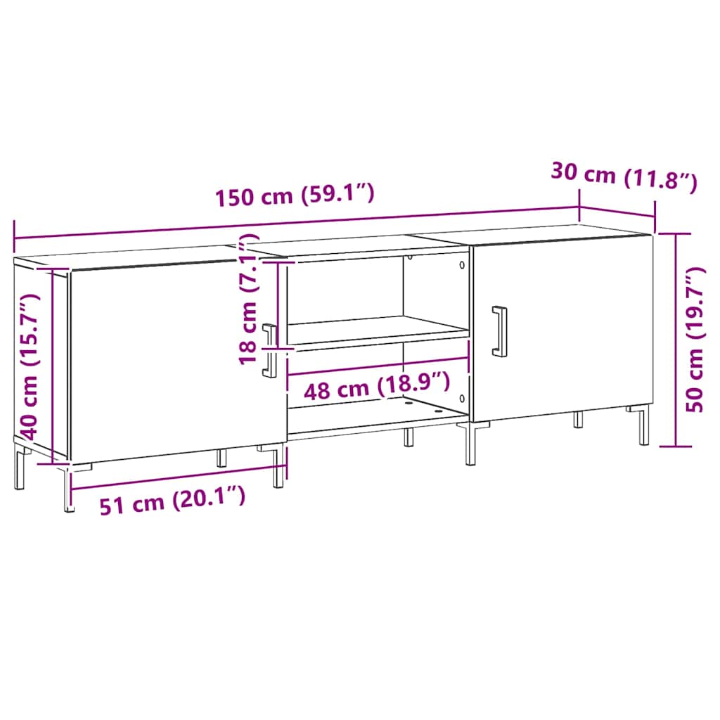 TV-møbelsæt Sort eg 150 x 30 x 50 cm Konstrueret træ