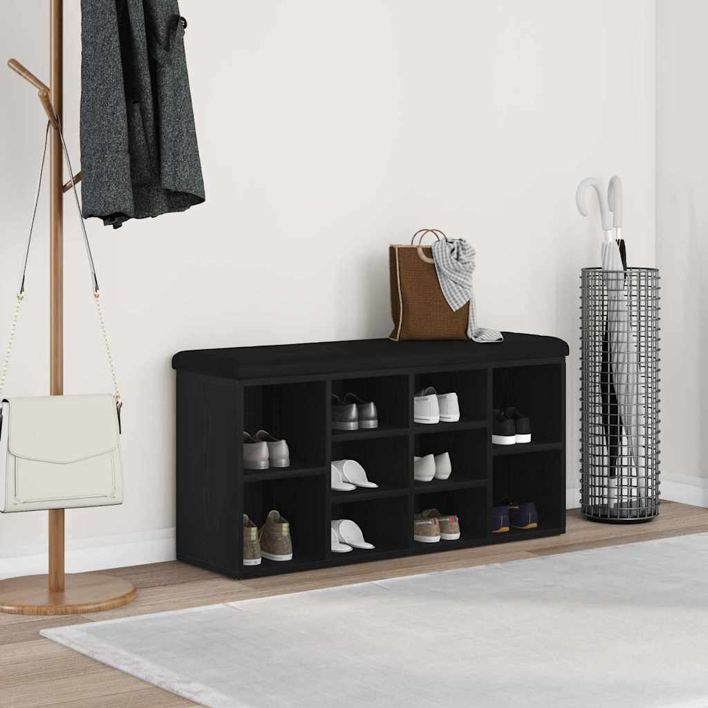 Sko bænk med hylde Sort eg 102 x 32 x 50 cm Konstrueret træ