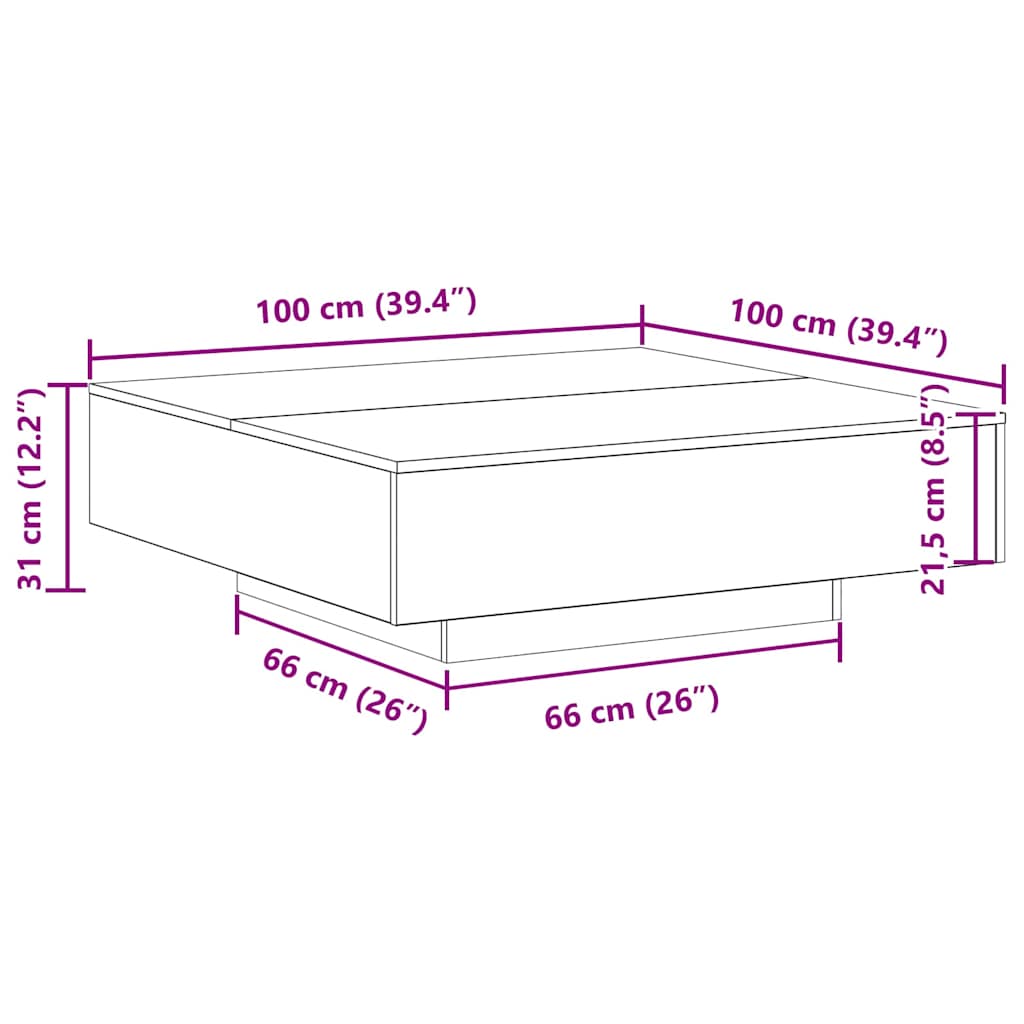 Sofabord Gammelt træ 100 x 100 x 31 cm Konstrueret træ