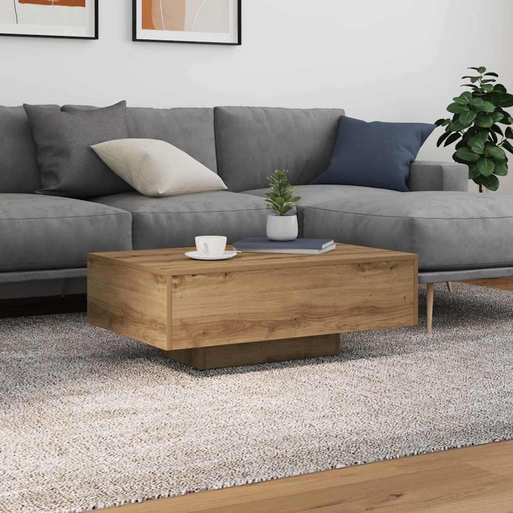 Sofabord med LED-lys - artisan egetræ, 85 × 55 × 31 cm, konstrueret træ