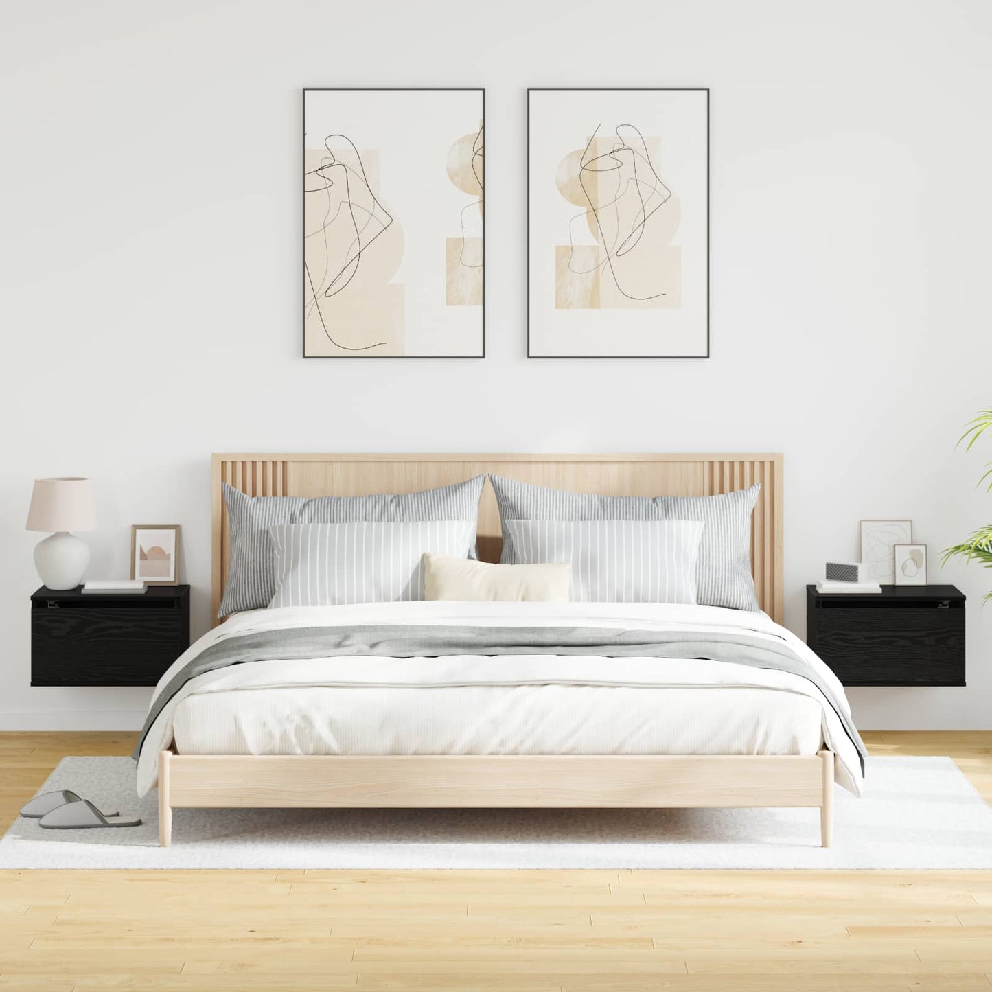 Vægmonteret natbord med skuffe 2 pcs Sort eg 50 x 36 x 30 cm